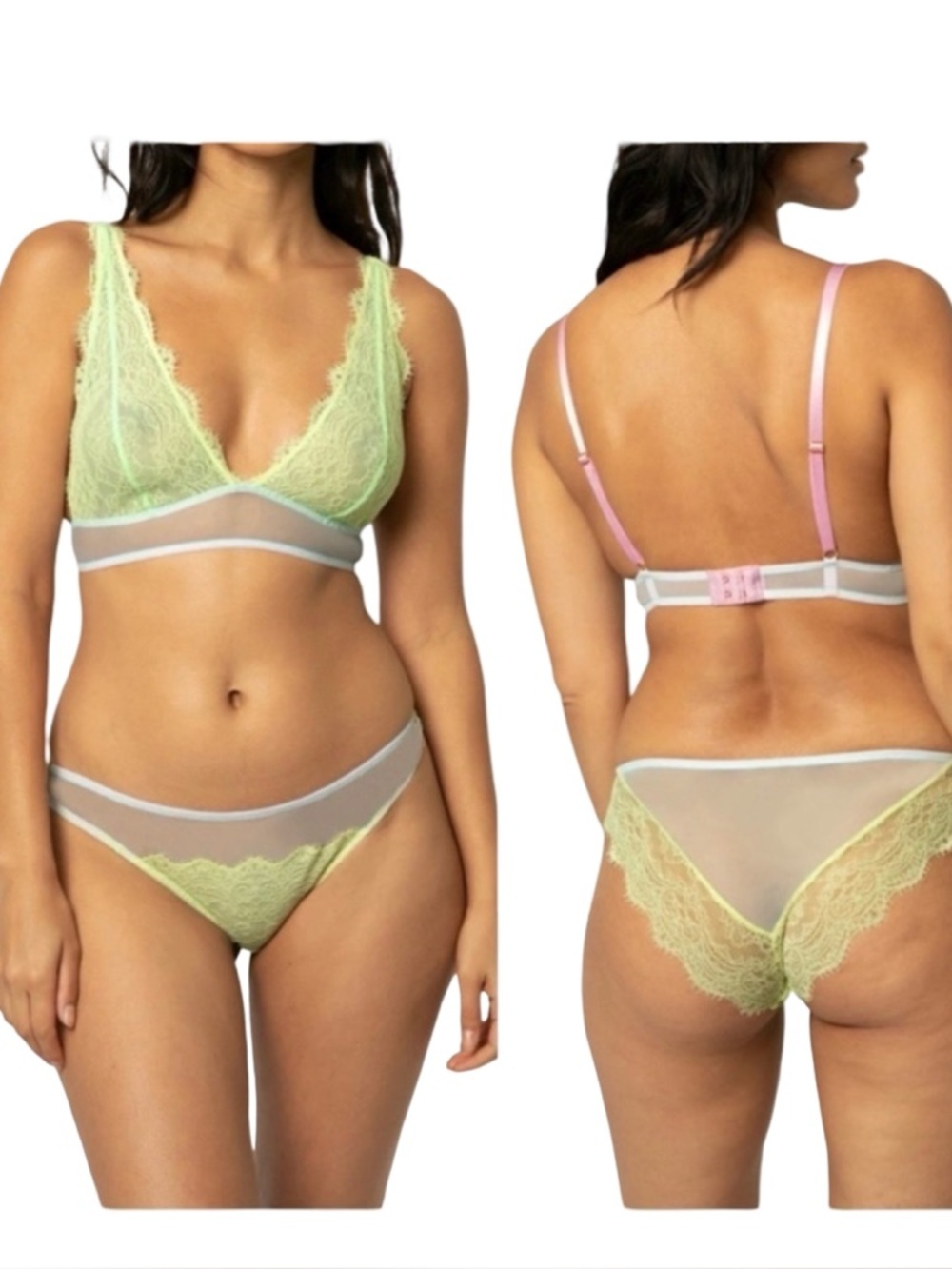NWT DORA LARSEN Emilie Lace Bralette Low Rise Panty Knicker Set Bright Yellow